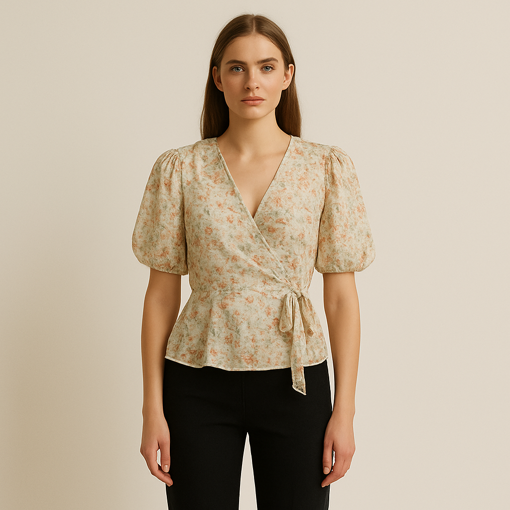 Wickelbluse aus Chiffon mit Blumenmuster