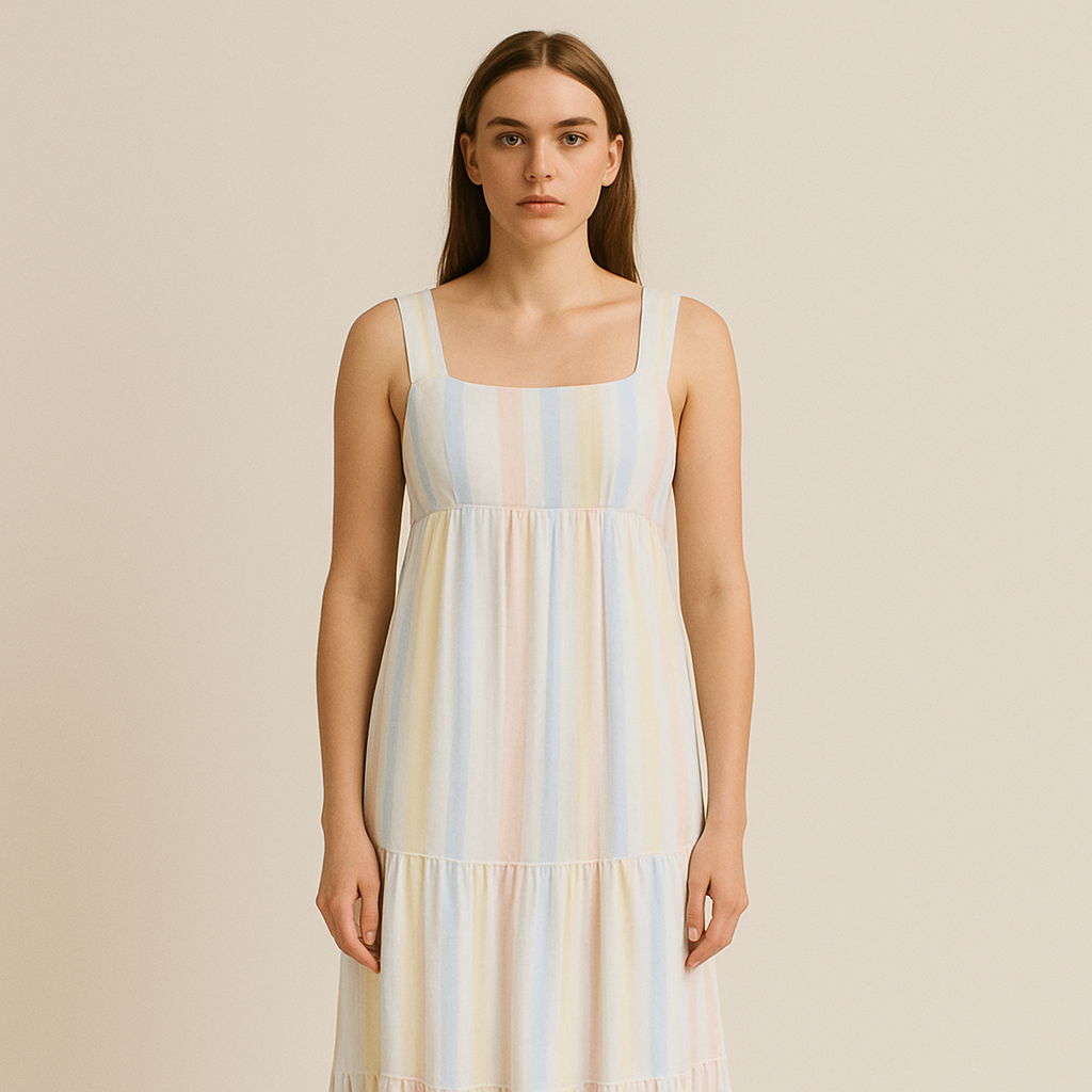 Maxikleid mit Empire-Taille und Pastellstreifen