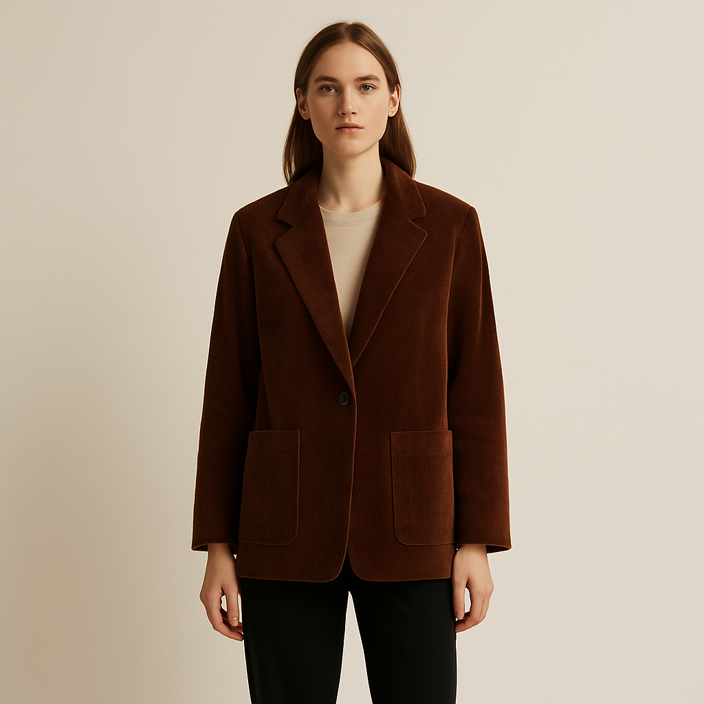 Kordblazer in Dunkelbraun mit weitem Revers