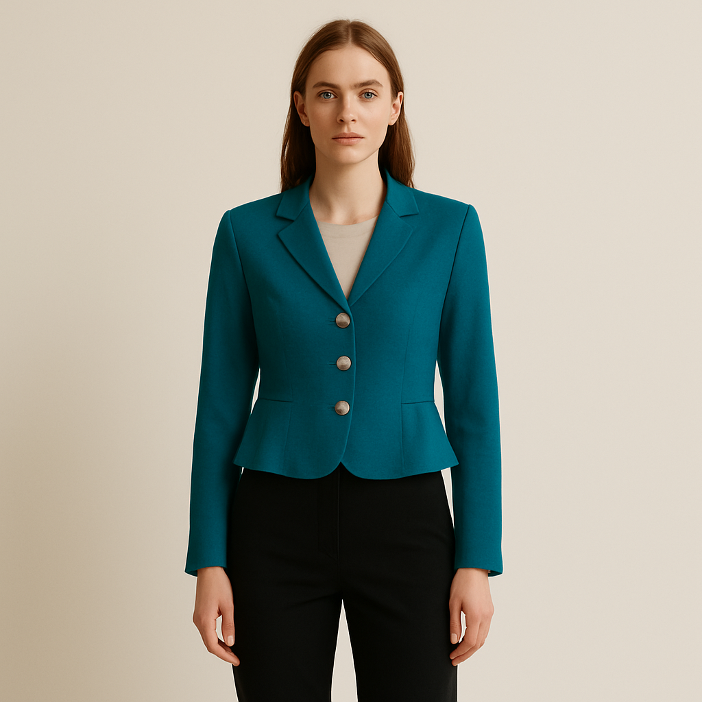 Cropped-Blazer in Türkis mit Silberknöpfen
