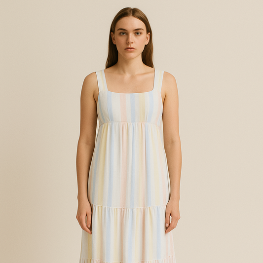Maxikleid mit Empire-Taille und Pastellstreifen