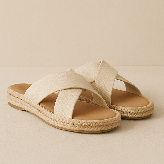 Espadrille-Sandalen in Beige mit Kreuzriemen