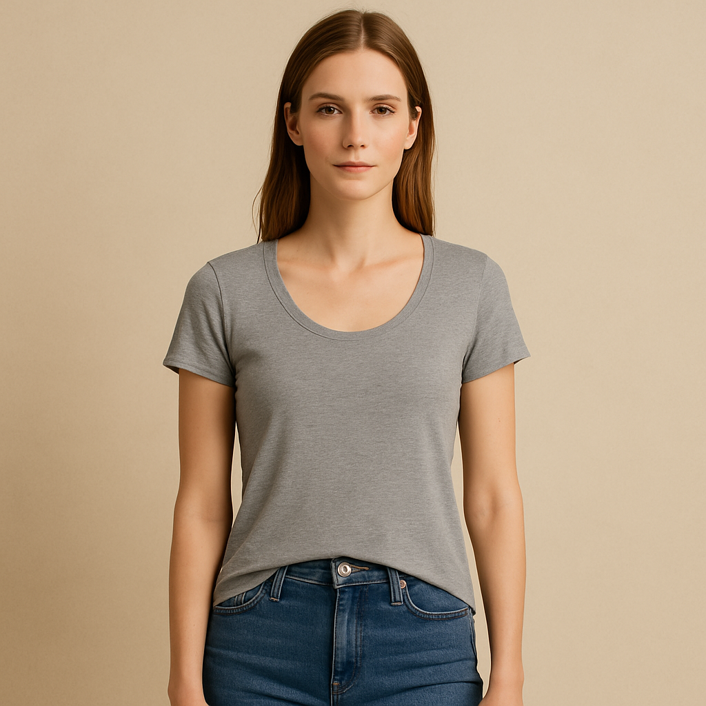T-Shirt mit Rundhalsausschnitt in meliertem Grau